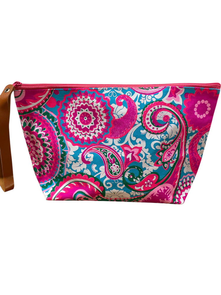 Candy pink and aqua on white clutch