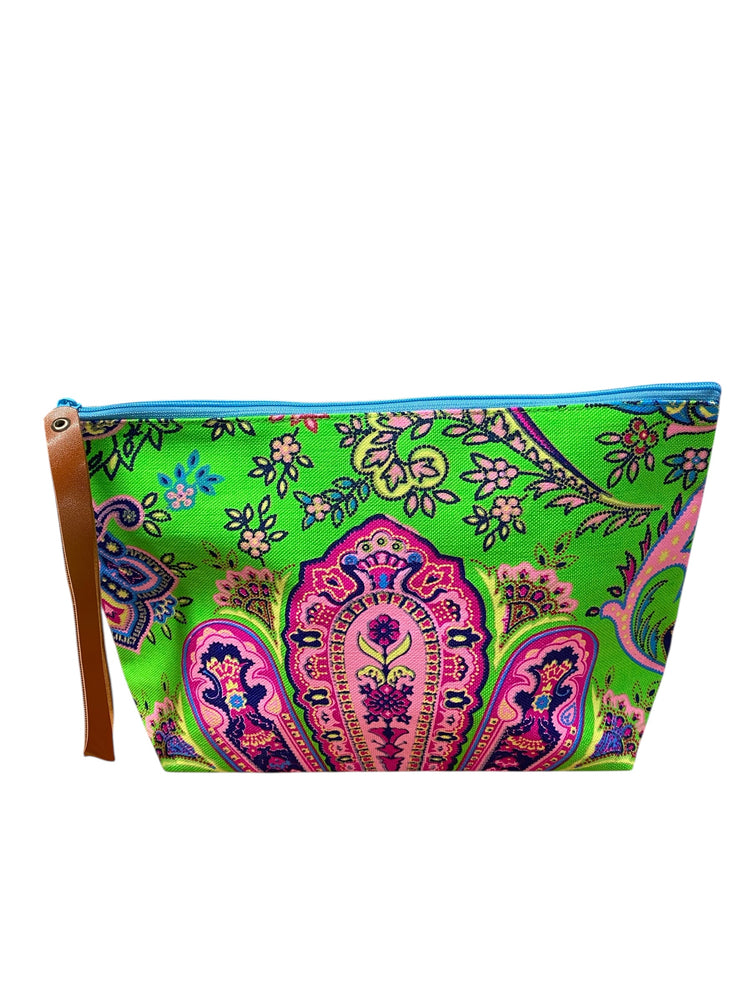 Musk pink paisley on neon lime clutch