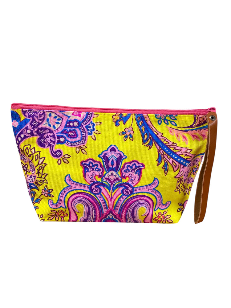 Musk pink paisley on banana yellow clutch