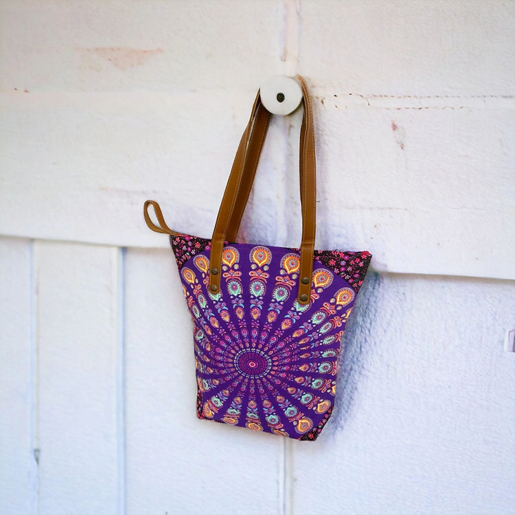 Violet mandala on purple midi tote