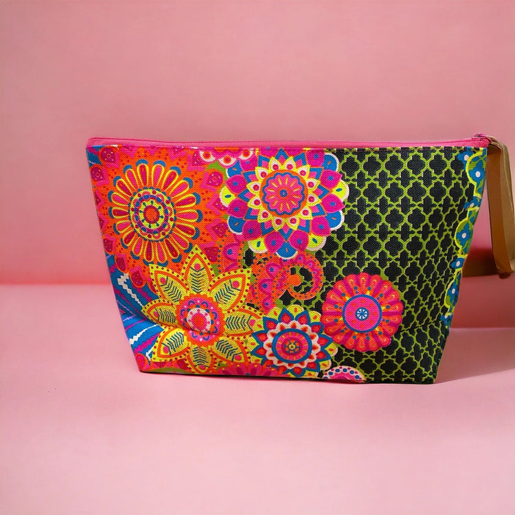 Multi coloured mandala on lime clutch