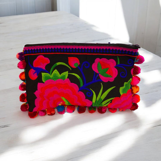 Pom Pom Embroidered Clutch