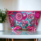 Candy pink and aqua on white clutch