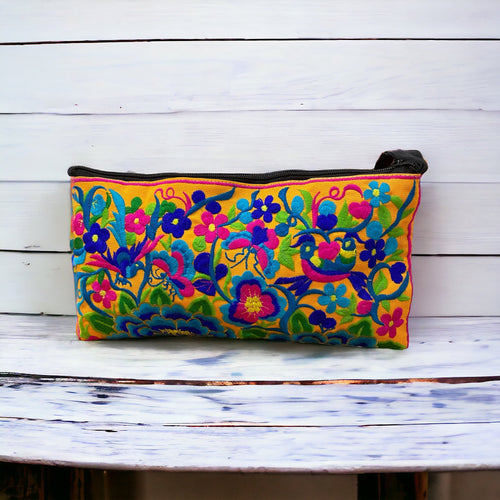 Aqua blossom on sunshine yellow clutch