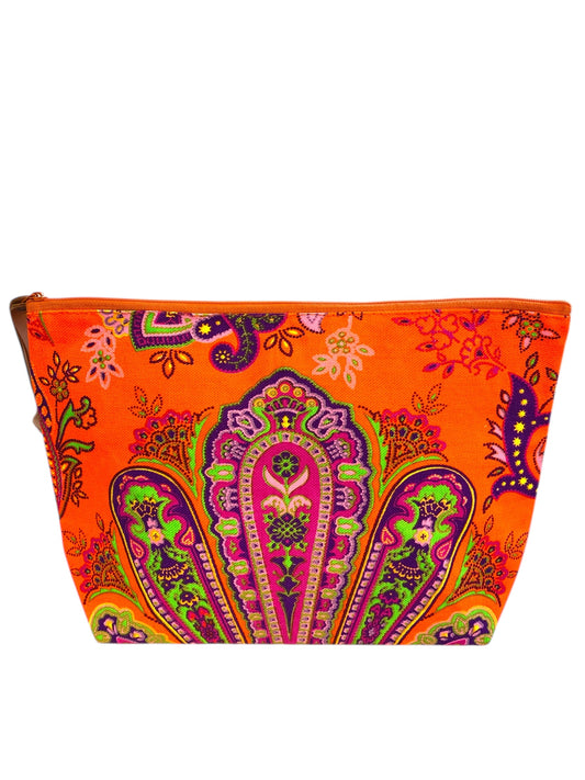 Neon tangerine paisley clutch