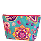 Musk pink and banana yellow mandala swirl on aqua clutch