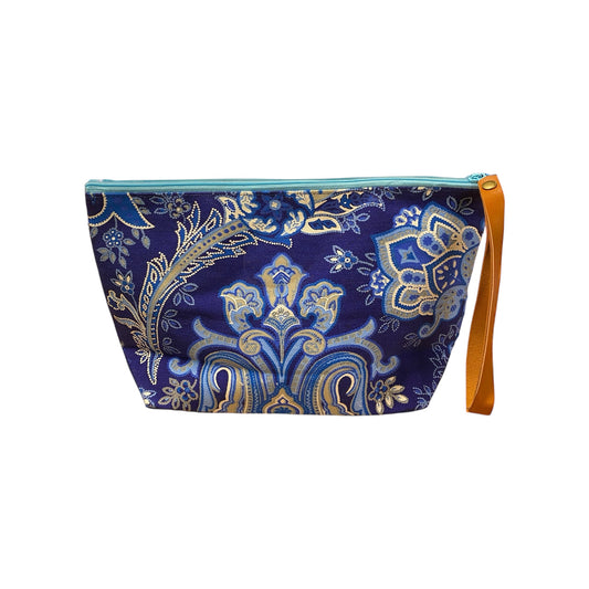 Sky blue mandala on navy clutch