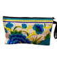 Aquamarine and cobalt blue bloom on white blue clutch