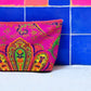 Mandala in lime on hot pink clutch