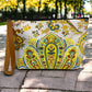Lemon & aqua mandala on white clutch