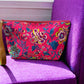 Multi blue florals on neon pink clutch